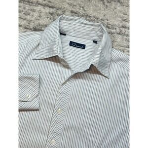 7 Diamonds Button Down Shirt Mens Size M Blue White Striped Long Sleeve Stretch